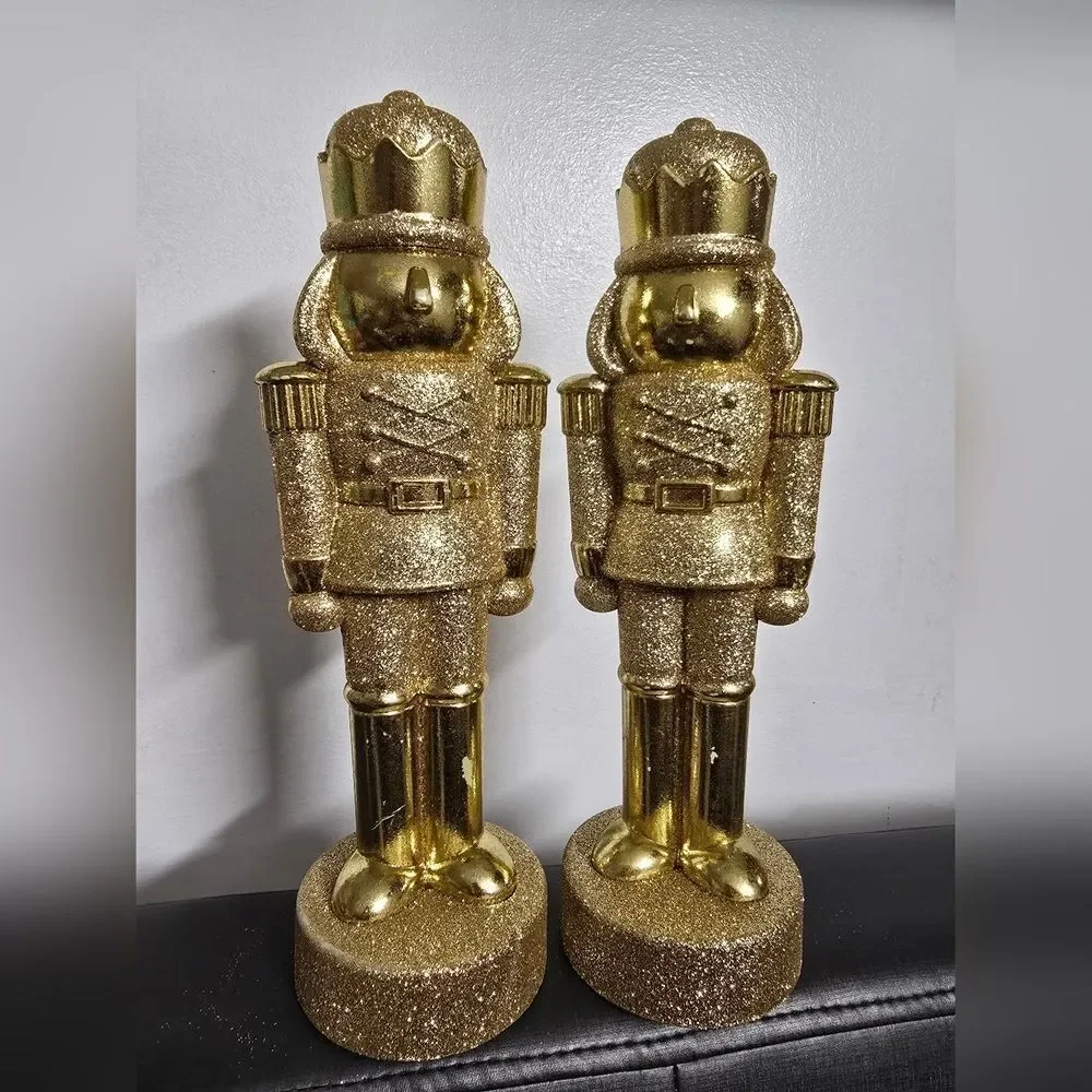 Set of two Gold Glittered Christmas Decorative Nutcrackers, 11.5 in H